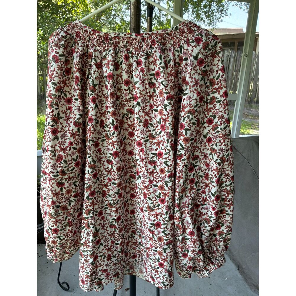 Old Navy Sz 4 Poet Peasant Blouse Floral Botanical Tassel Cotton Work Church - Picture 6 of 8